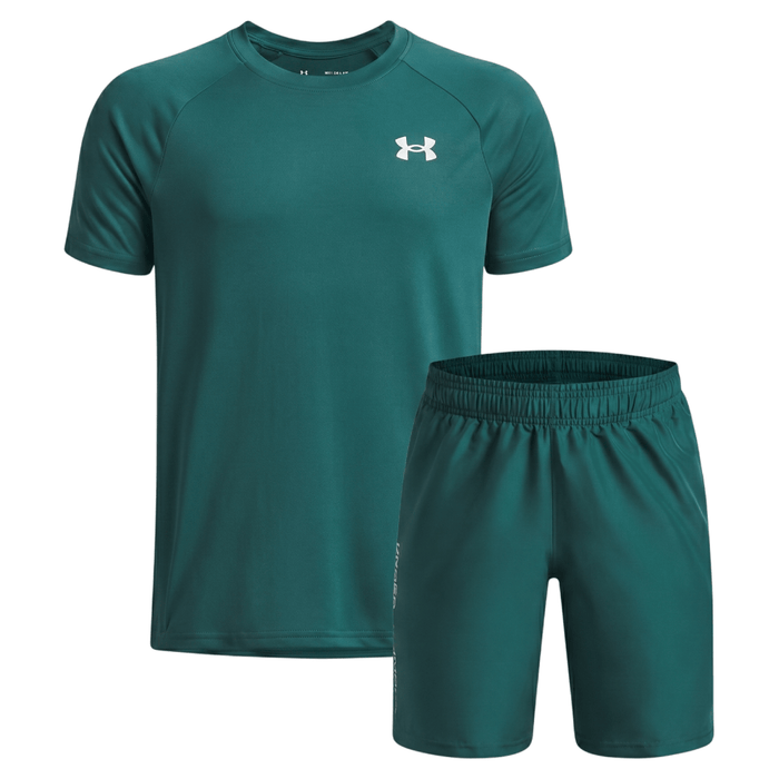 Under Armour Junior's 2 Piece Co Ord Set Dark Green T-Shirt & Shorts