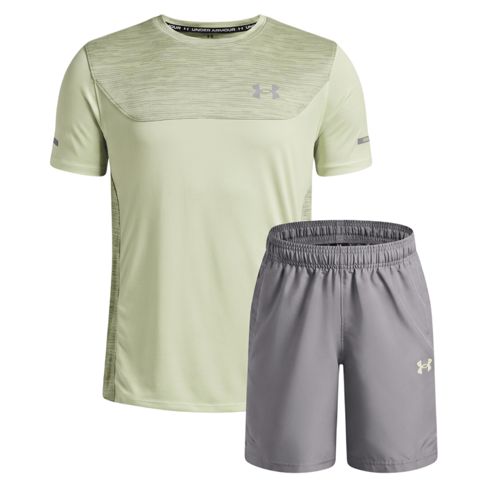 Under Armour Junior's 2 Piece Co Ord Set Green/Grey T-Shirt & Shorts