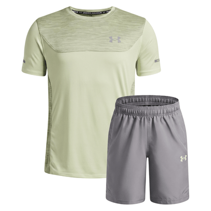 Under Armour Junior's 2 Piece Co Ord Set Green/Grey T-Shirt & Shorts