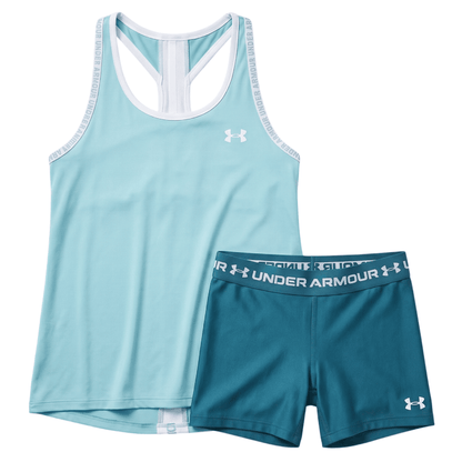 Under Armour Junior's 2 Piece Co Ord Set Light Blue/Mint T-Shirt & Shorts