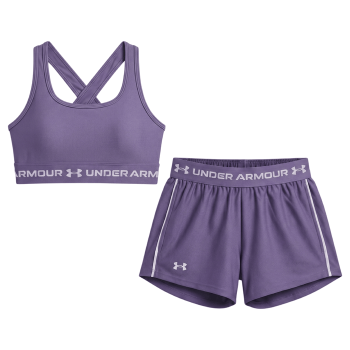Under Armour Junior's 2 Piece Co Ord Set Purple T-Shirt & Shorts