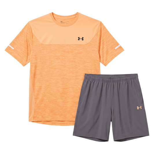 Under Armour Men's 2 Piece Co Ord Set Orange/Grey T-Shirt & Shorts