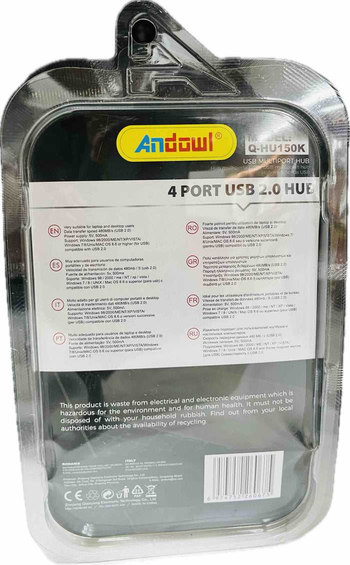 USB Hub 2.0- 4 Ports/ ANDOWL/QHU150K