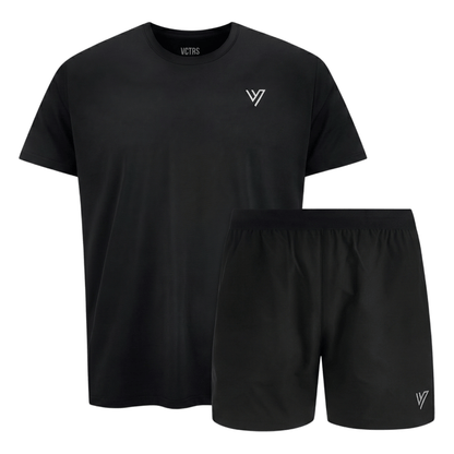 VCTRS Mens 2 Piece Co Ord Set Black T-Shirt & Shorts, sleek modern streetwear style.