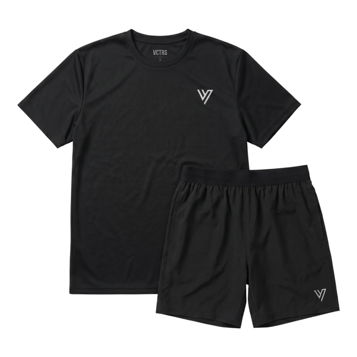 VCTRS Mens 2 Piece Co Ord Set Black T-Shirt & Shorts, perfect for casual outings and athletic wear.