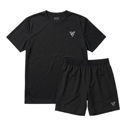 VCTRS Mens 2 Piece Co Ord Set Black T-Shirt & Shorts, perfect for casual outings and athletic wear.