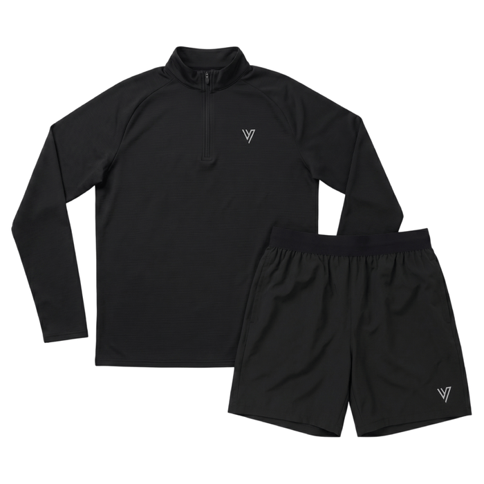 VCTRS Mens 2 Piece Co Ord Set Black Top & Shorts, stylish athletic set for comfort and performance.