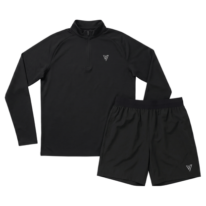 VCTRS Mens 2 Piece Co Ord Set Black Top & Shorts, stylish athletic set for comfort and performance.