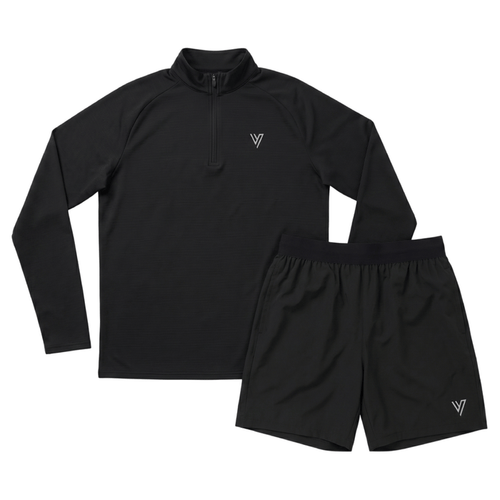 VCTRS Mens 2 Piece Co Ord Set Black Top & Shorts, stylish athletic set for comfort and performance.