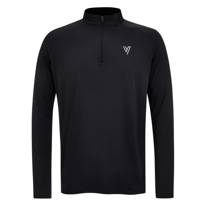 VCTRS Mens 2 Piece Co Ord Set Black Top featuring a zip collar and long sleeves in a sleek black design.