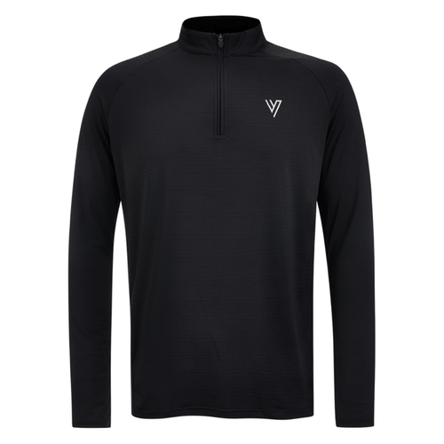 VCTRS Mens 2 Piece Co Ord Set Black Top featuring a zip collar and long sleeves in a sleek black design.