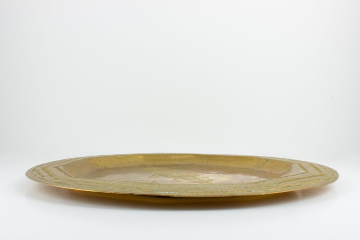 Vintage Moroccan Brass Tray with Engraved Design