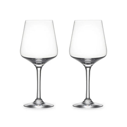 Set of two Simon Pearce Vintner Red Wine glasses with clear, elegant glassware design for enjoying red wines.