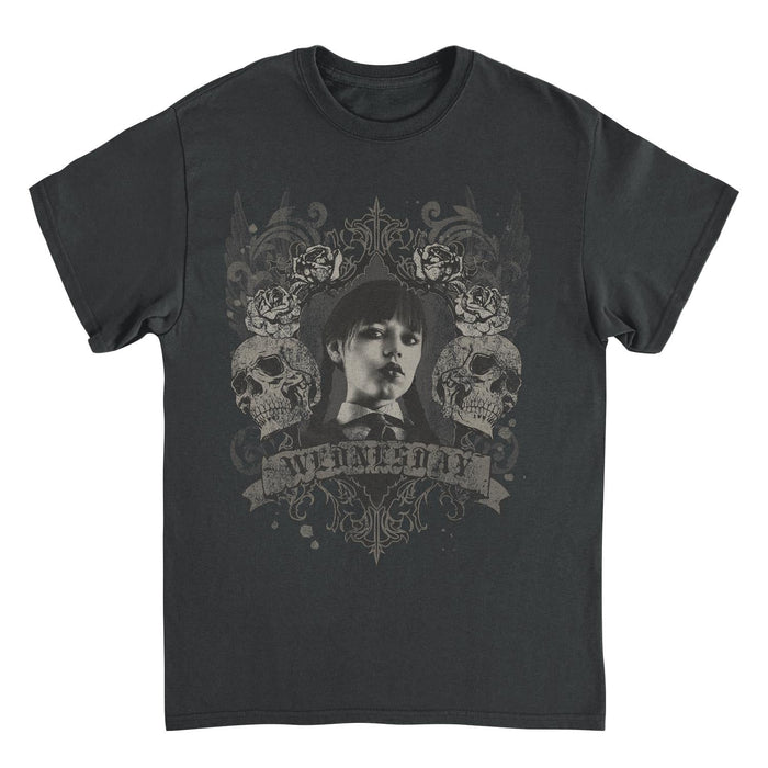 Wednesday Banner Skulls Black T-Shirt