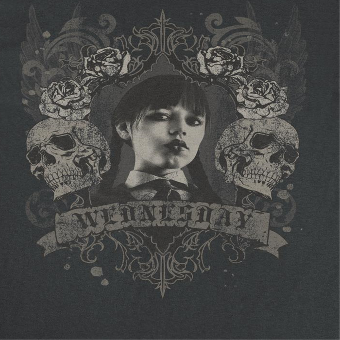 Wednesday Banner Skulls Black T-Shirt