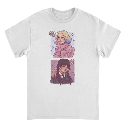 Wednesday Ghouls Stacked White T-Shirt