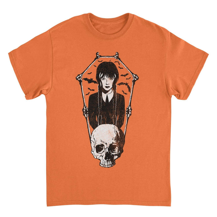 Wednesday Skull and Bones Frame Orange T-Shirt