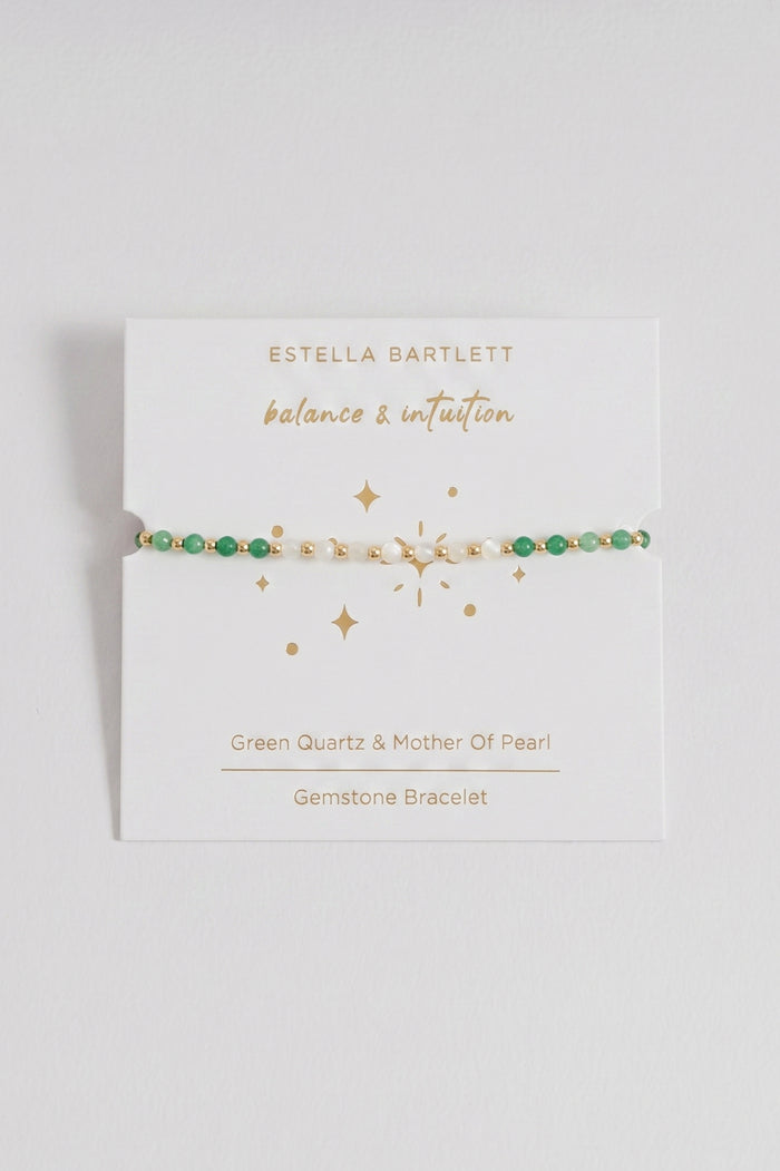 Wellness Green Quartz & White Mother-of-Pearl Stretch Sienna Bracelet