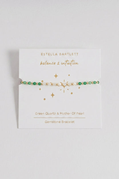 Wellness Green Quartz & White Mother-of-Pearl Stretch Sienna Bracelet
