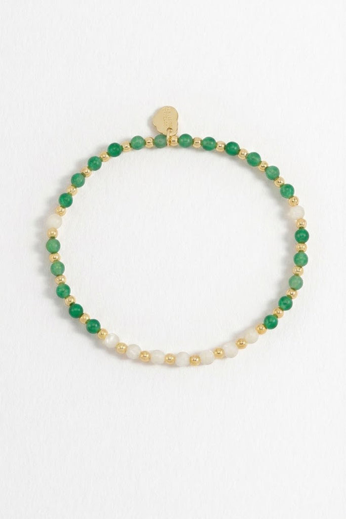 Wellness Green Quartz & White Mother-of-Pearl Stretch Sienna Bracelet