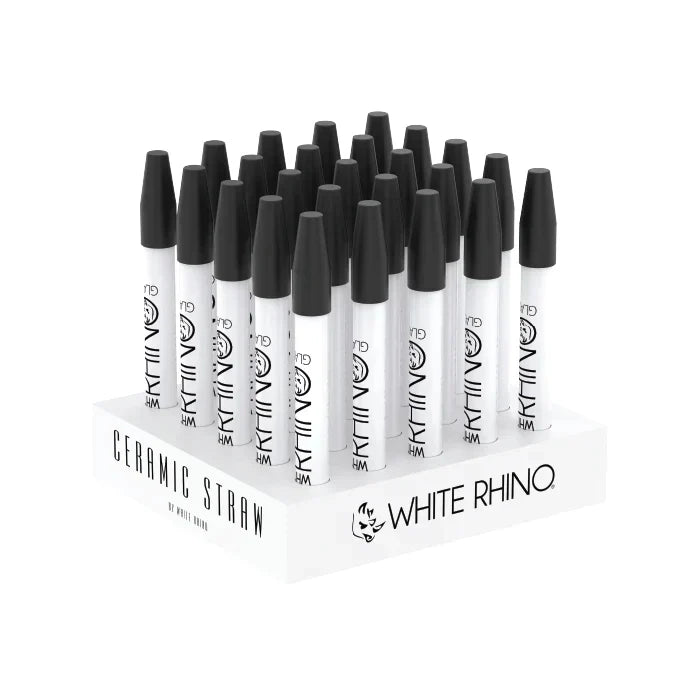 White Rhino Ceramic Dab Straws with Silicone Cap 25ct