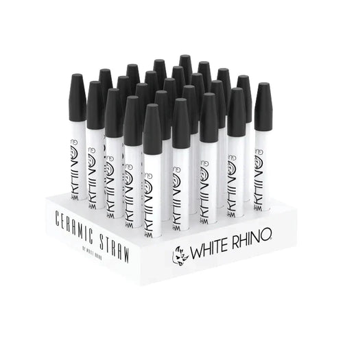 White Rhino Ceramic Dab Straws with Silicone Cap 25ct