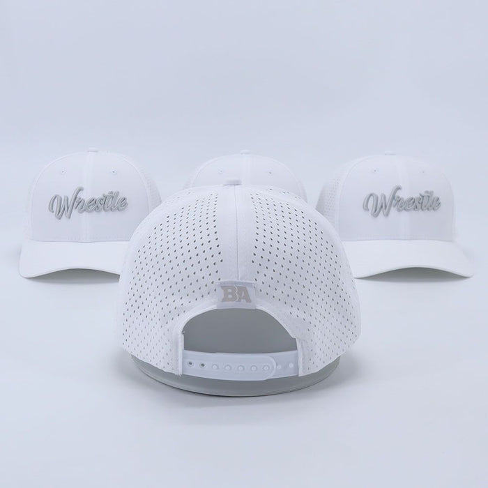 White Wrestle Laser Mesh Hat