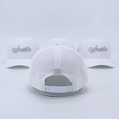 White Wrestle Laser Mesh Hat