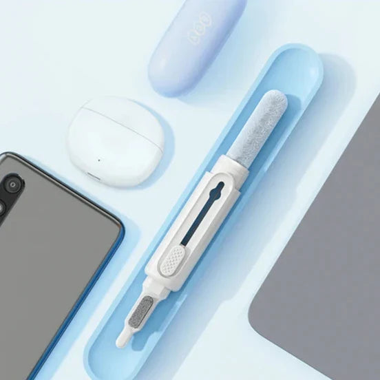Precision screwdriver with interchangeable bits and a blue handle.