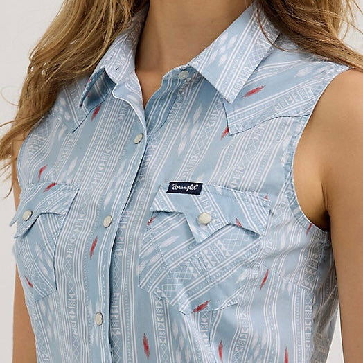 Wrangler Women - Stripe Western sleeveless Shirt (Blue) 112362273