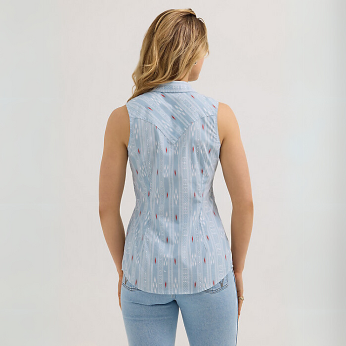 Wrangler Women - Stripe Western sleeveless Shirt (Blue) 112362273