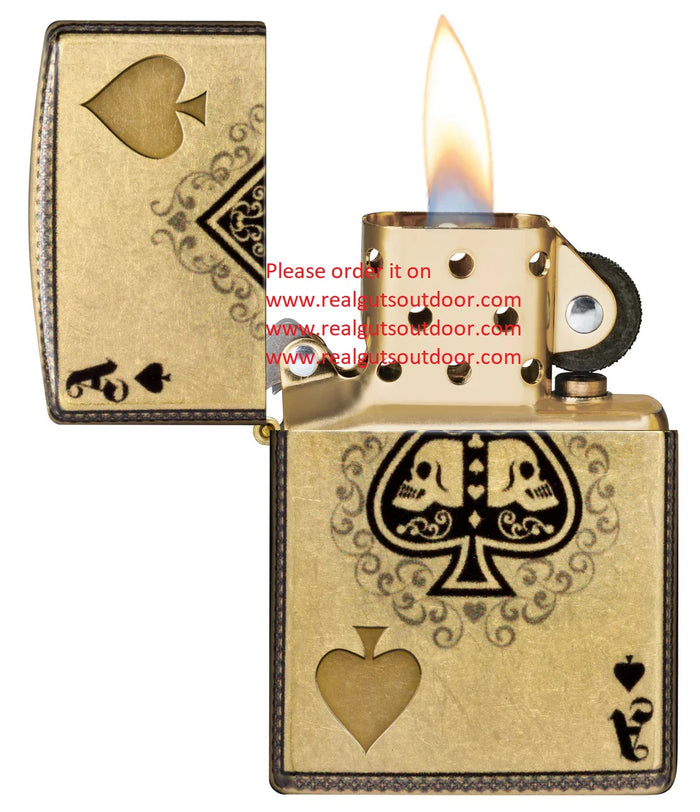 Zippo Ace of Skulls Design Lustre 540 Fusion 540 Tumbled Brass 46388